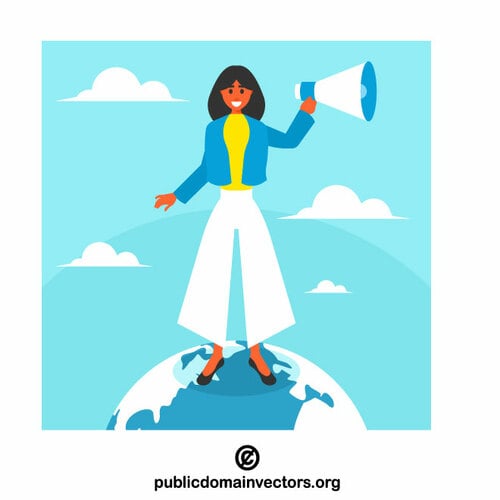 Businesswoman stands on globe