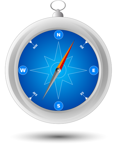 Vektorritning av blå och gråskala kompass