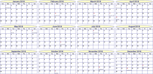 2018 år/måned kalender