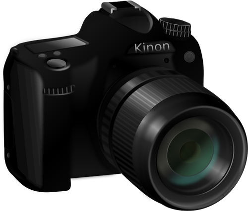 Photorealistic vector image of a professional camera with long lens