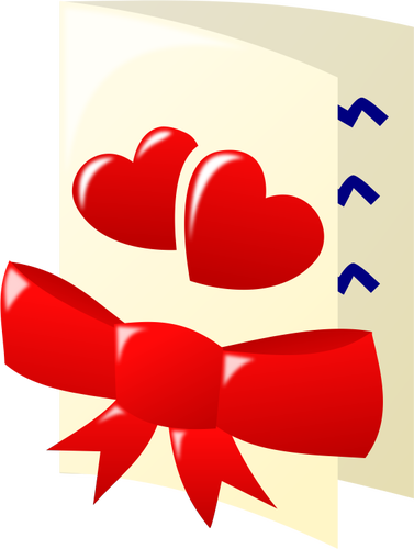 Color clip art of two hearts and a bow Valentines card