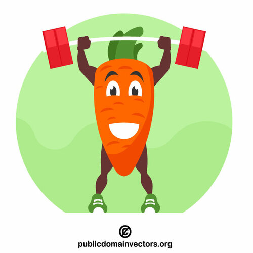 Carrot character exercising with a barbell