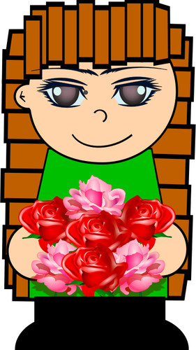 ילדה קריקטורה עם פרחים