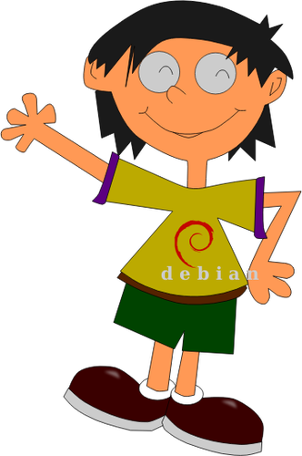 Cartoon barn med Debian logo skjorte vektortegning