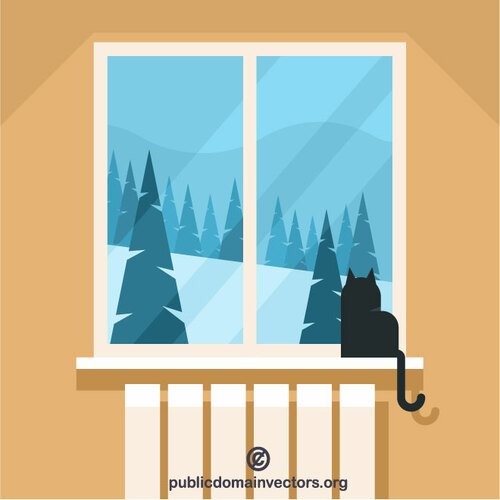 Pisică pe pervazul ferestrei