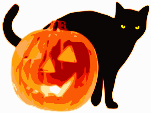 Vector clip art of black cat and pumpkin