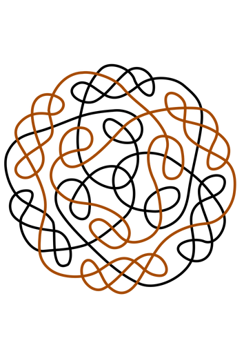 Grafiikka mustasta ja oranssista kukanmuotoisesta kelttiläisestä solmusta