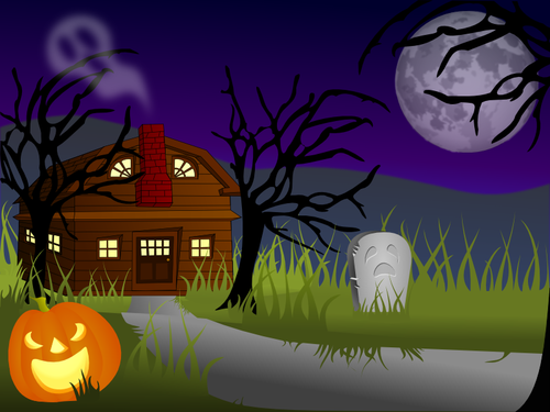 Векторное изображение темного Хэллоуин преследуют дом