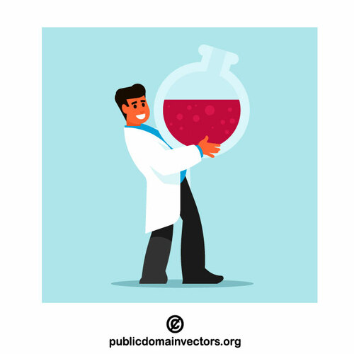 Chemist holding a flask with a reagent