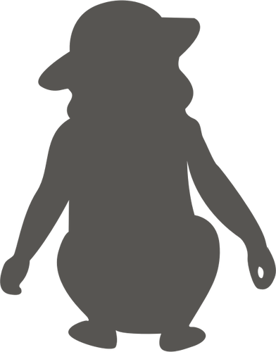 Vector image of silhouette of a girl in a hat crouching