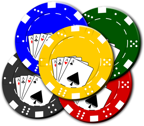 Vector drawing of casino chips with poker card design - Public domain vectors