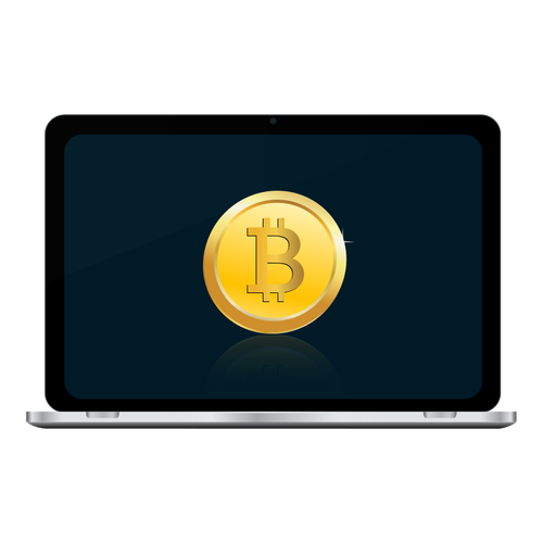 Bitcoin on laptop screen vector illustration