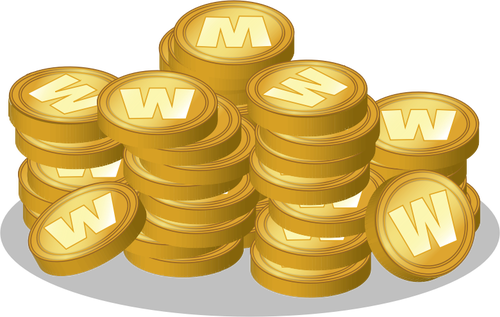 Vector bildet av forråd av gull mynter med W-logo