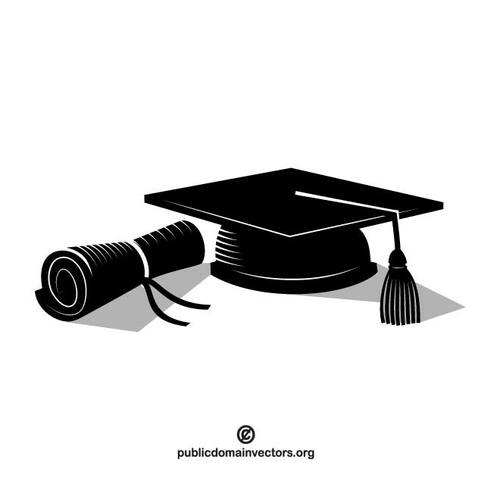 Diploma acadêmico de chapéu e faculdade