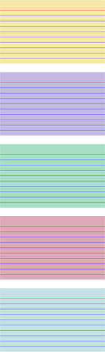 Viiden värillisen indeksikortin kuva