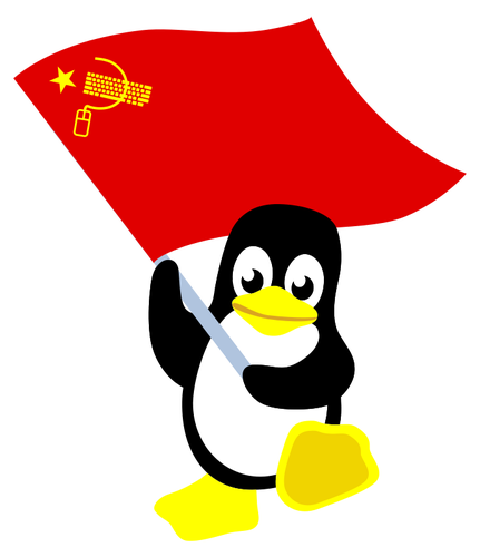 लाल झंडा के साथ पेंगुइन
