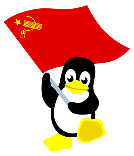 Pingüino con bandera roja