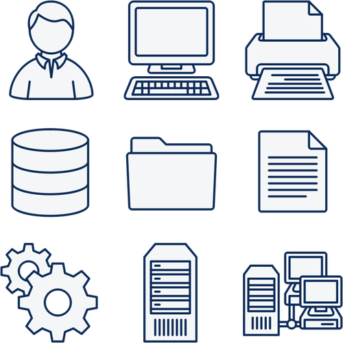 Vector clip art of set of computer network diagram icons