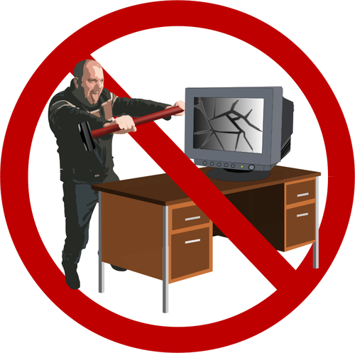 Computer rage forbidden sign vector illustration