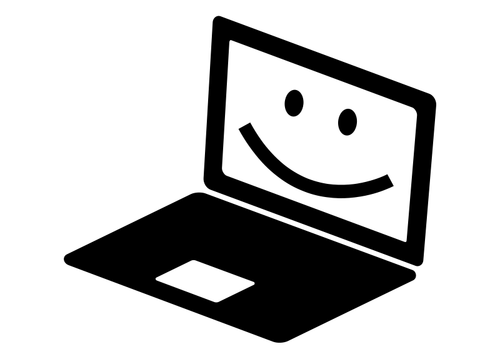 Laptop icon with a smile on the screen vector clip art