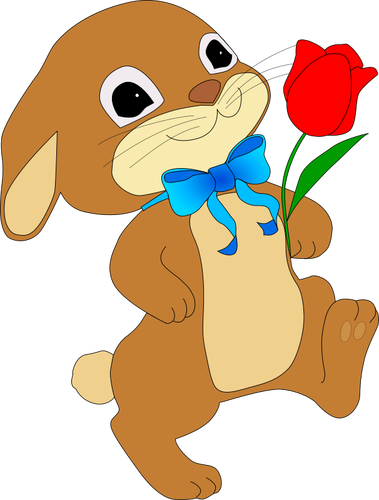 Lapin à la fleur rouge