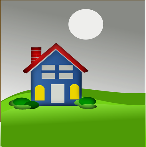 בתמונה וקטורית של בית עם ארובה על דשא ירוק
