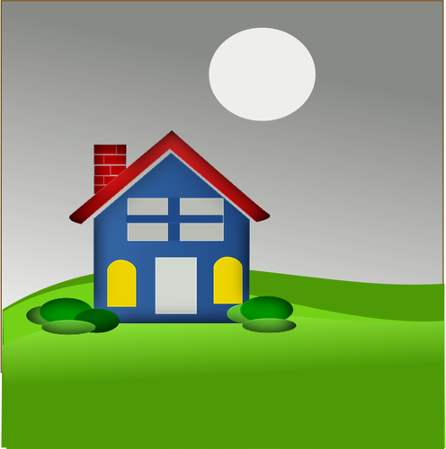 Vector image of house with chimney on green grass