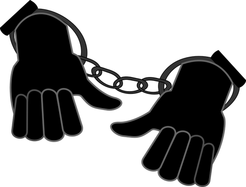 Hands enclosed in handcuffs