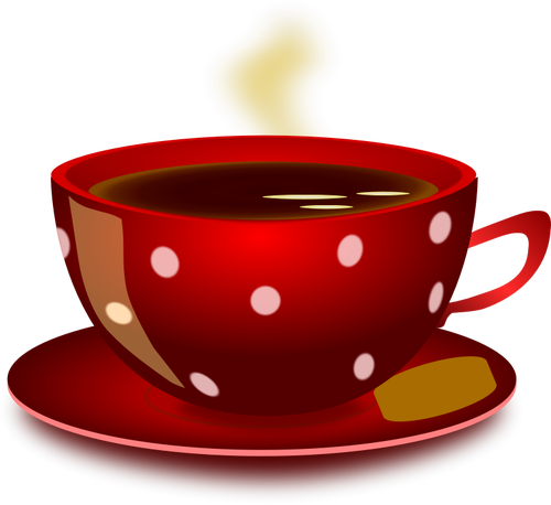 Punainen täplikäs teekuppi lautasen ja evästevektorin clipart-kuvan kanssa