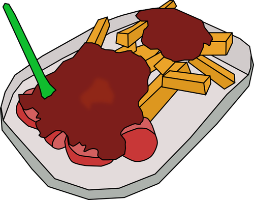 Векторный рисунок карри колбасы и картофель