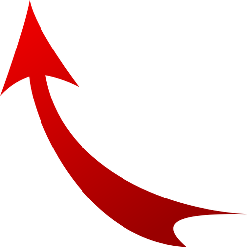 Vector drawing of red curved arrow,
