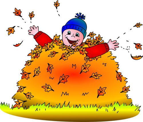 Kid in leaves vector illustration