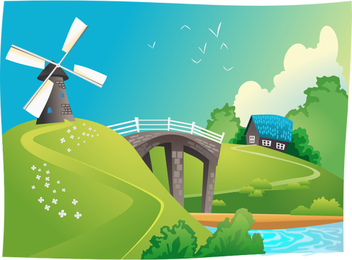 Windmill in landscape vector graphics