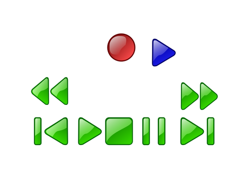 Clip-art de paragem, jogar, pausar, pular, rebobinar, rápido encaminhar e ejetar botões para um media player