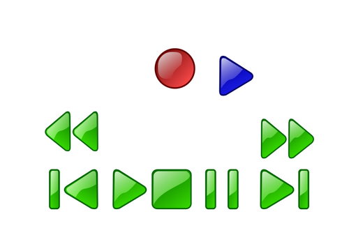 Clip art of stop, play, pause, skip, rewind, fast forward and eject buttons for a media player