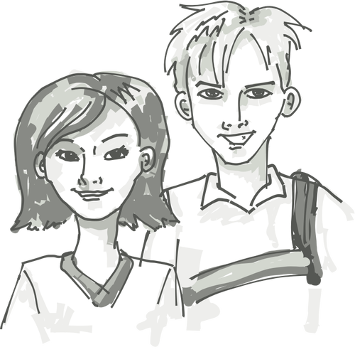 Dos jóvenes sonrientes vector pintura