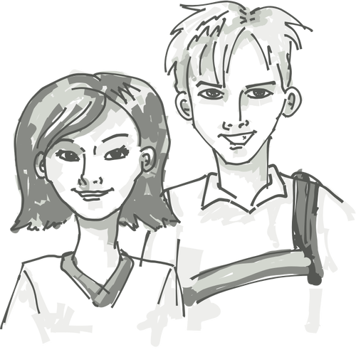 Two smiling youths vector painting