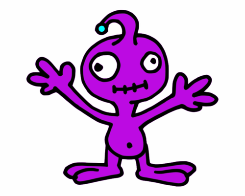 Personagem de desenho animado monstro alienígena roxo espetado