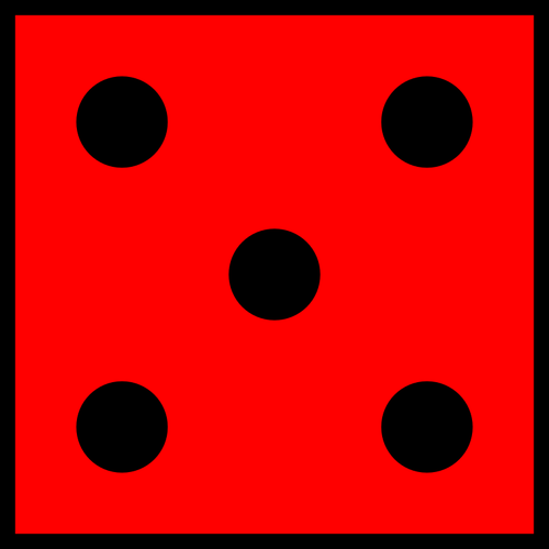 Fem röda prickar på röd bakgrund