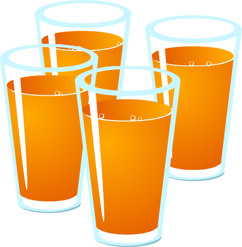 Векторная Иллюстрация четырех стаканов свежевыжатого сока