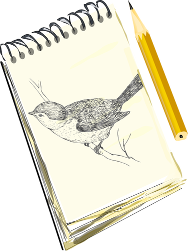 Croquis, dessin d’un oiseau sur un socle