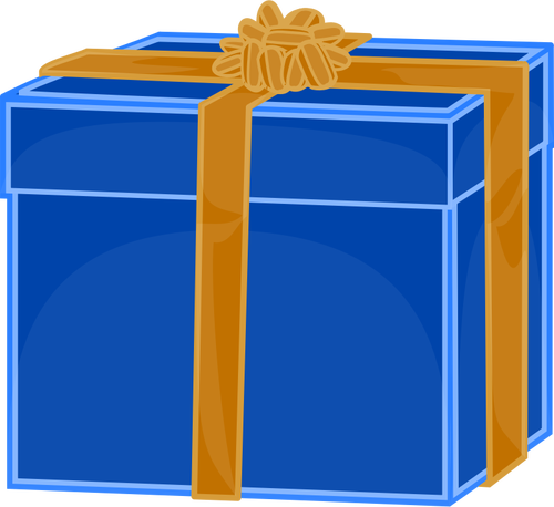 Vector image of blue gift box with gold ribbon
