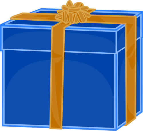 Vektor-Bild des blauen Geschenkbox mit gold Band