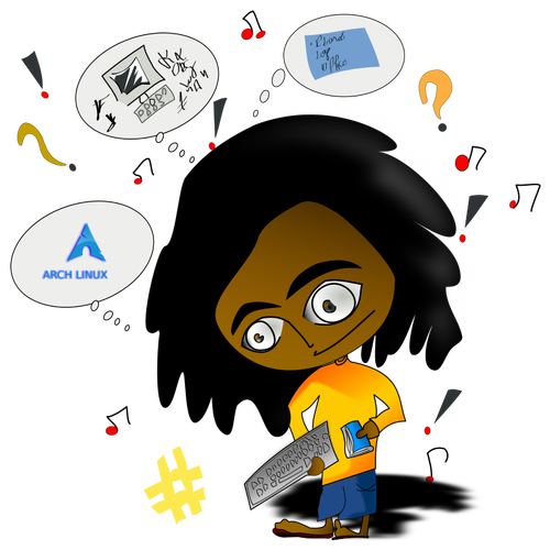 Vector image of Afro man with broken computer keyboard