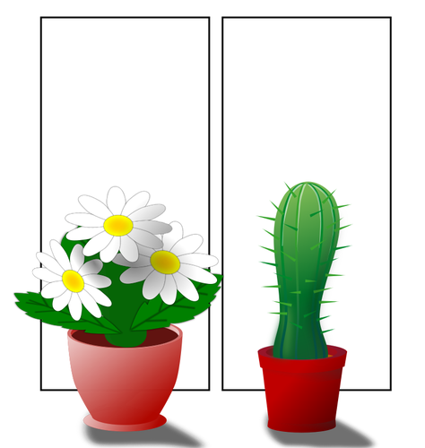 Vektor ilustrasi tanaman pot bunga pada jendela