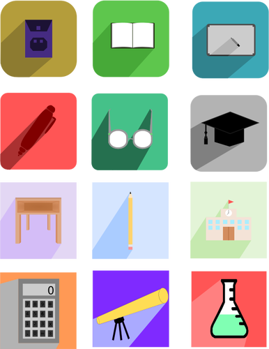 Ilustración vectorial de iconos de diseño plano educación con sombras