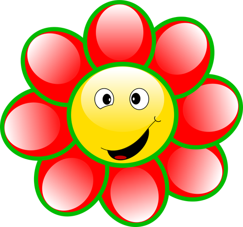 Drawing of smiling red and green flower