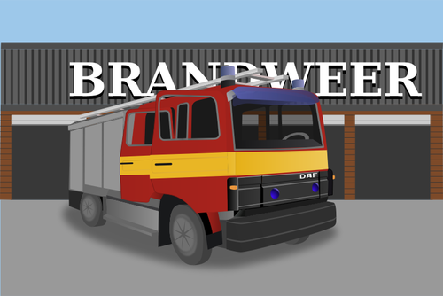 Fire truck in front of fire house vector image