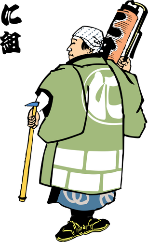 Edo firefighter carrying a hammer vector graphics