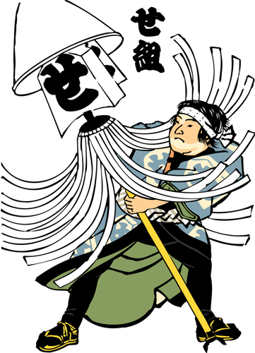 Edo firefighter holding a lamp vector drawing